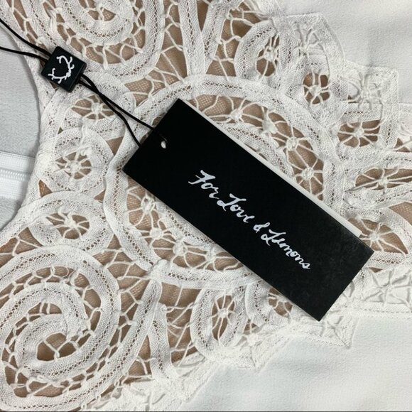 For Love and Lemons Valentina Mini Dress Lace Flare Sleeve Lace Crochet White - Picture 9 of 16